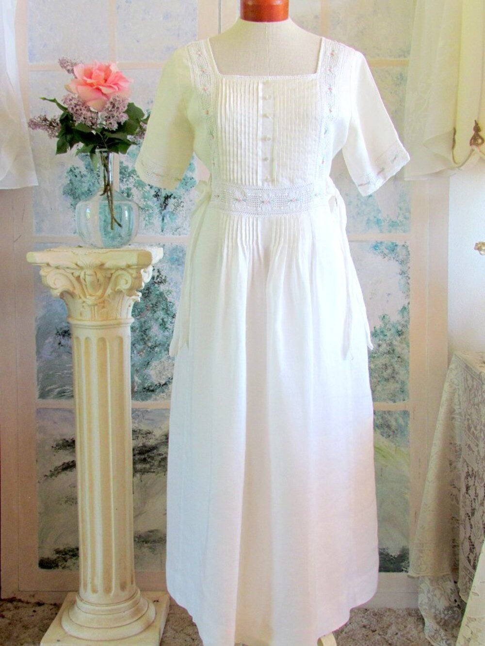 EDWARDIAN-STYLE WHITE DRESS, 8, ROMANTIC SUSAN BRISTOL VINTAGE; LINED RAMIE, EUC - Picture 2 of 12